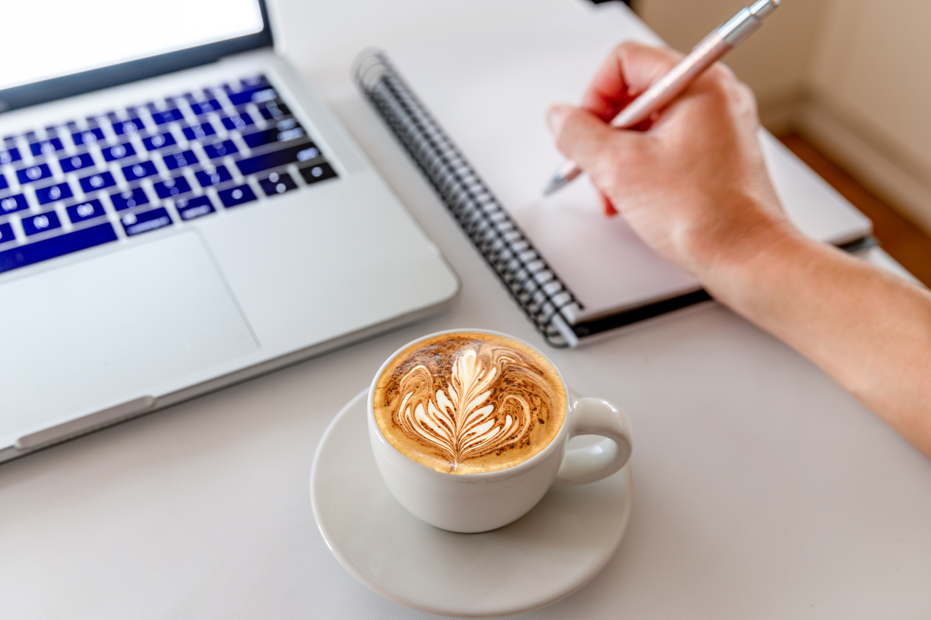 Morning Coffee and work desk with computer